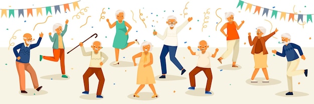 Vettore gratuito illustrazione di persone anziane che ballano a una festa