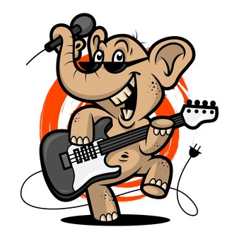 Illustration elephant plays guitar, format eps 10