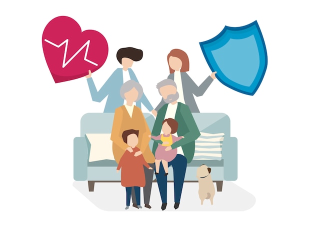 Free vector illustration of family life insurance