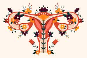 Free vector illustration of female reproductive system with flowers