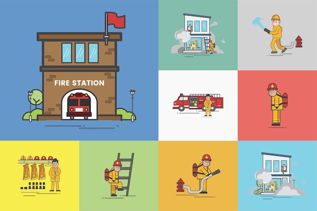 Free vector illustration of firefighter vector set