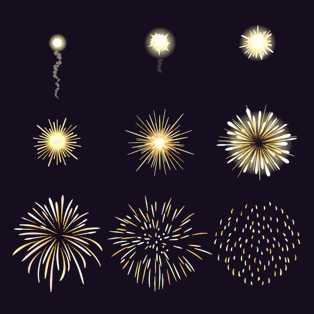 Free vector illustration of firework effect in cartoon comic style.