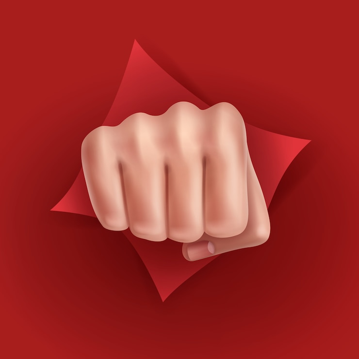 Free Vector illustration of fist punching through red paper