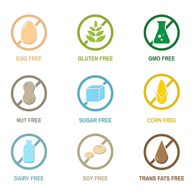 Illustrazione delle icone di allergia alimentare isolate Vettore gratuito