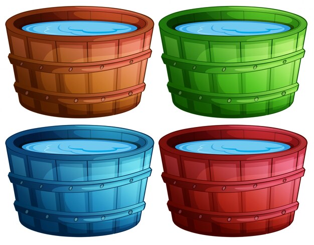 Illustration of four different color buckets