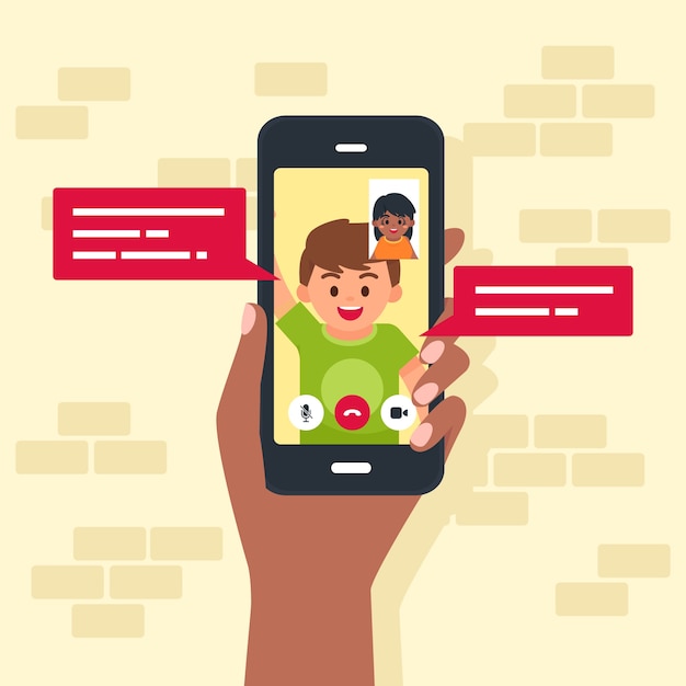 Free vector illustration of friends video calling on mobile phone