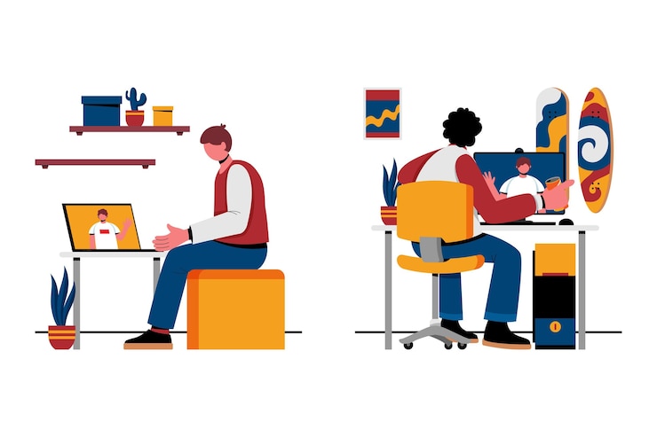 Free Vector illustration of friends videoconferencing scene