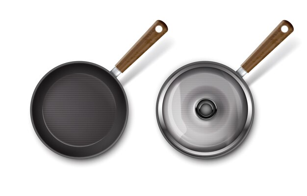 illustration of frying pan with glass lid and without isolated