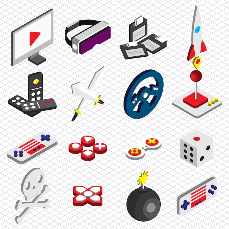 Free Vector illustration of game icons set concept in isometric graphic