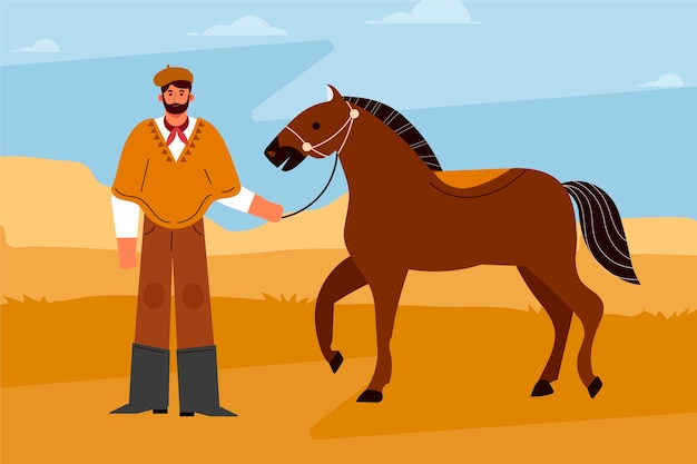 Illustration of gaucho cowboy in hand drawn style