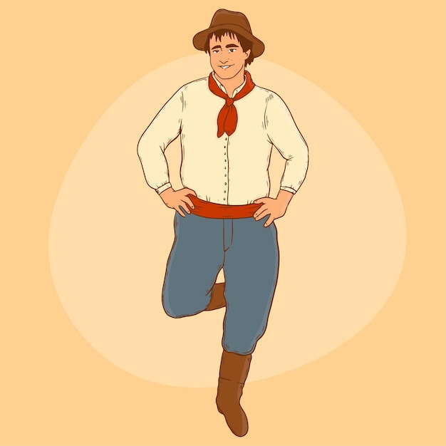 Free vector illustration of gaucho cowboy in hand drawn style
