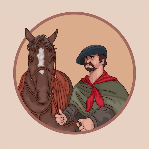 Illustration of gaucho cowboy in hand drawn style