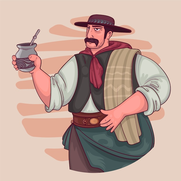 Иллюстрация питьевого товарища гаучо в стиле рисованной