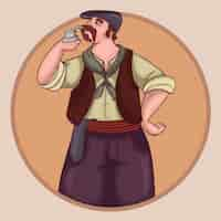 Free vector illustration of gaucho drinking mate in hand drawn style