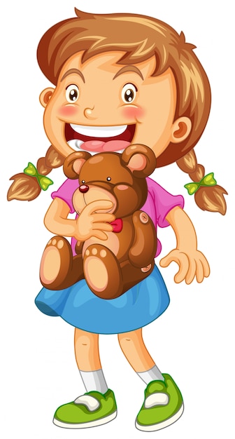 Free vector illustration of girl hugging brown teddy bear