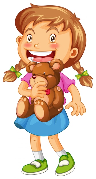 Free vector illustration of girl hugging brown teddy bear