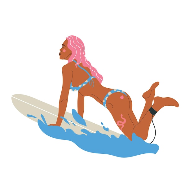 Illustration girl surfing on the surfboard