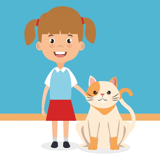 illustration of girl with cat character