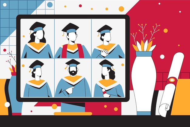 Illustration of graduation ceremony on online platform