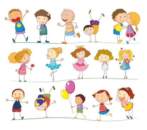 Free Vector illustration of a group of mixed kids