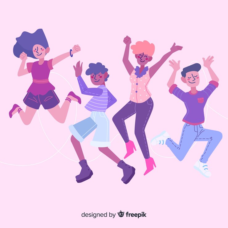 무료 Vector 점프하는 사람들의 그룹의 그림