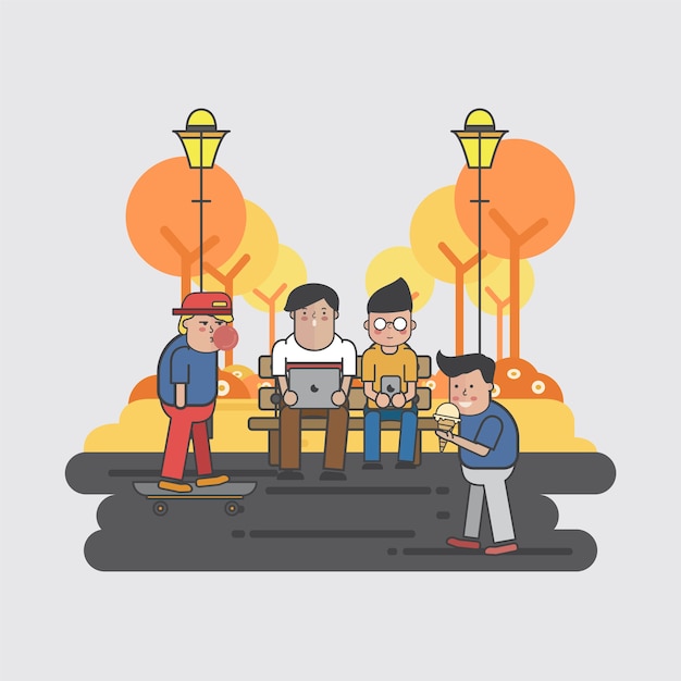 Free vector illustration of guys hanging in the park