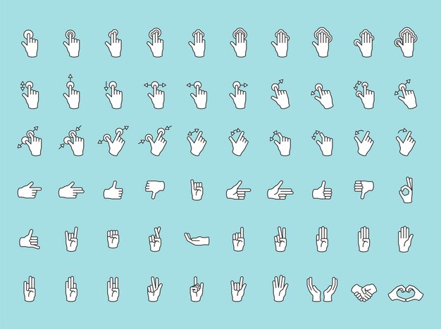 Illustration of hands gesture set in thin line