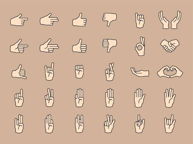 Illustration of hands gesture set in thin line