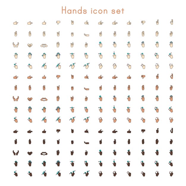 Иллюстрация жестов рук, установленных в тонкой линии