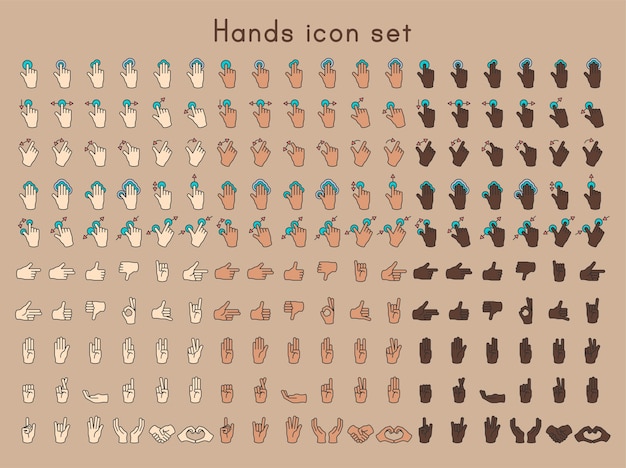 Иллюстрация жестов рук, установленных в тонкой линии