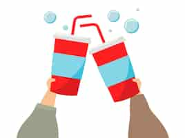 Free vector illustration of hands holding soda drinks