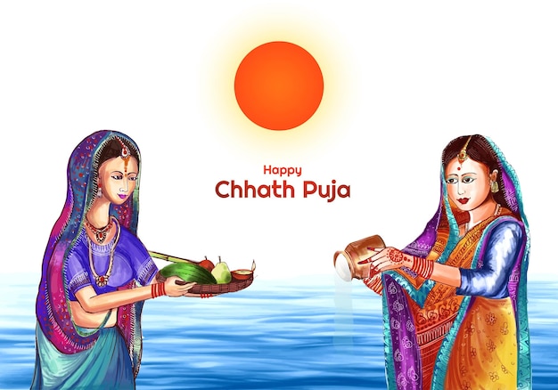 Vettore gratuito illustrazione della priorità bassa felice della carta di festa della puja di chhath