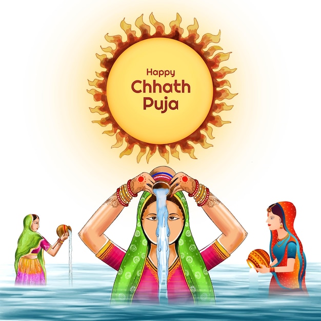 Free vector illustration of happy chhath puja holiday card background