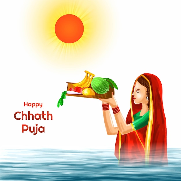 Vettore gratuito illustrazione dello sfondo felice della carta di auguri chhath puja