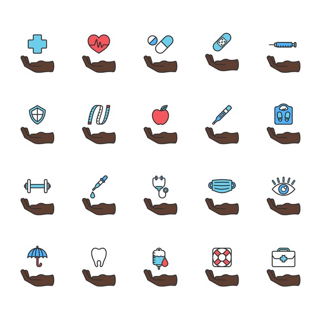 Illustration of healthy living icons set