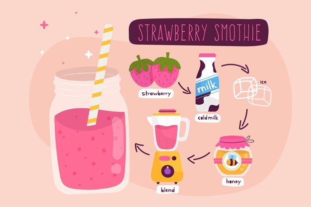 Illustration of healthy strawberry smoothie recipe