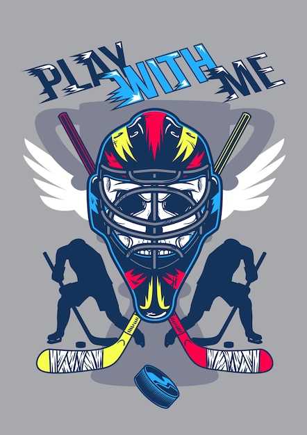 illustration of helmet with wings and silhouettes of players