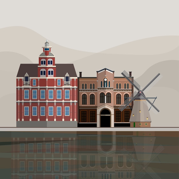 Vettore gratuito illustrazione di attrazione turistica olanda