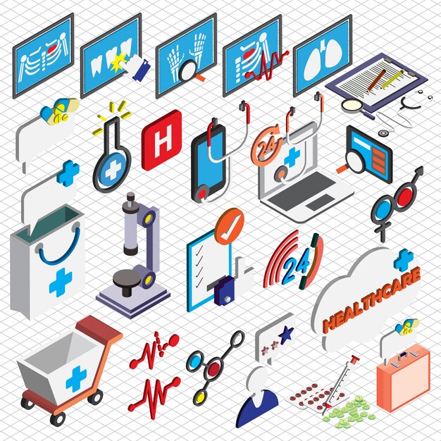 Illustration of hospital icons set concept in isometric graphic