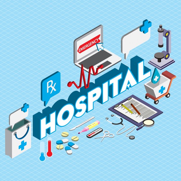 Illustration of hospital icons set concept in isometric graphic