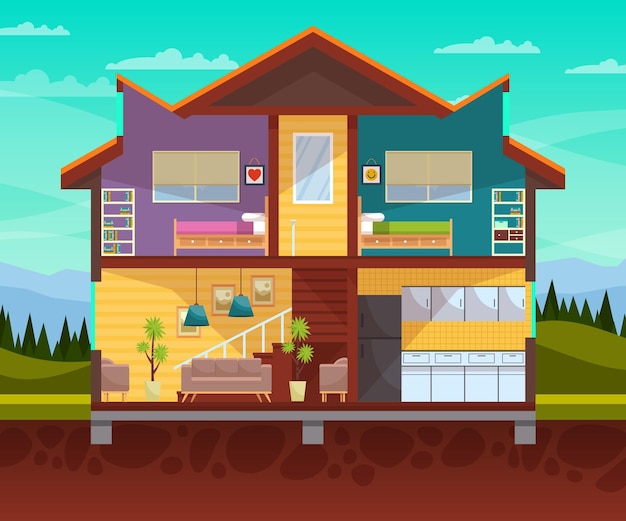 Free vector illustration of house in cross-section