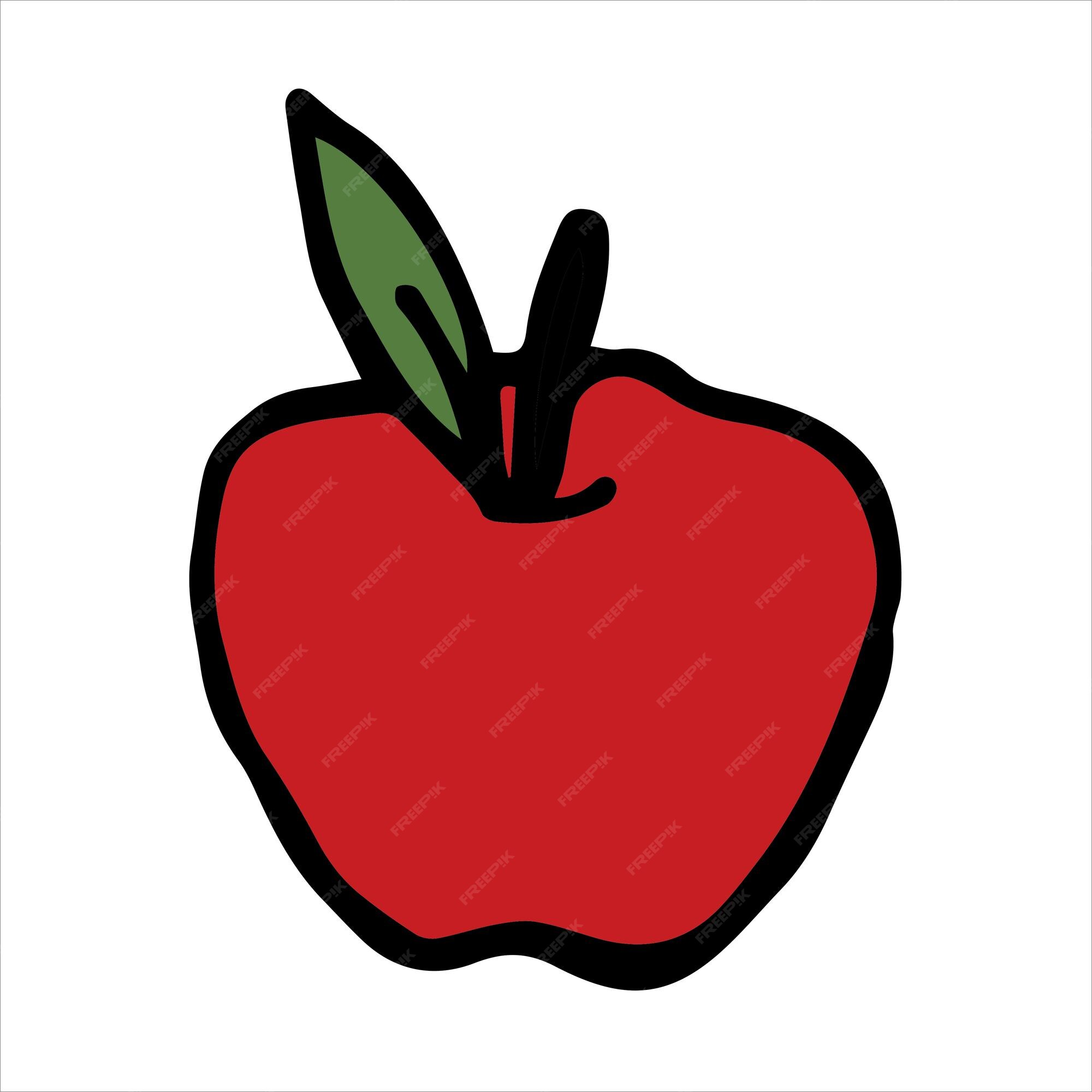落書きスタイルの漫画のイラストアップルかわいい熟した赤いリンゴのアイコンシンプルなクリップアート プレミアムベクター