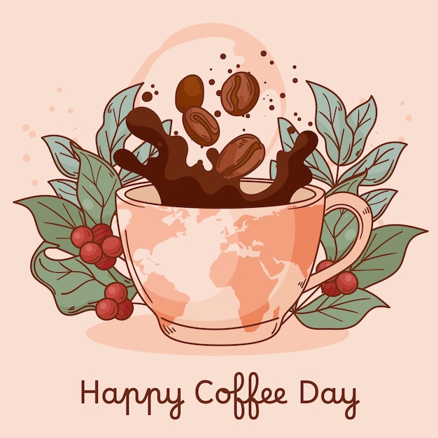 国際コーヒーデーのお祝いのイラスト