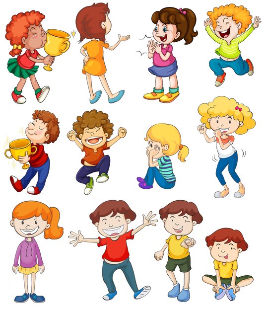 Illustration of kids in winning and cheering poses