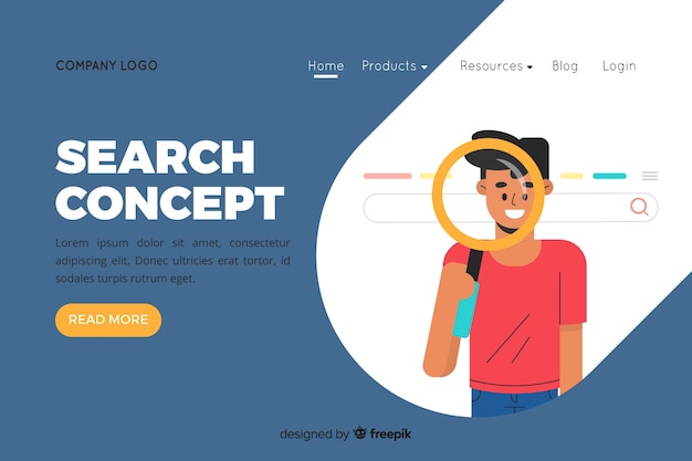 Free vector illustration for landing page with search concept