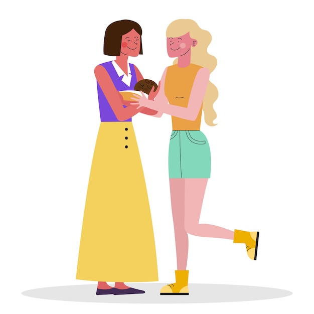 Illustration of lesbian couple with a child