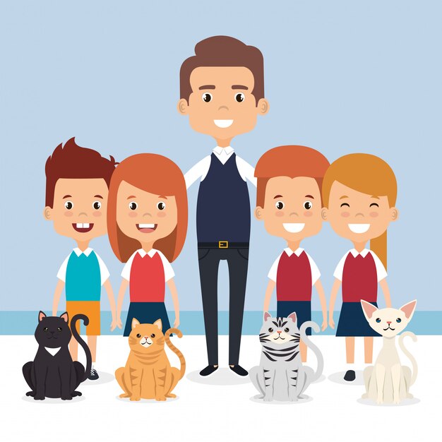 illustration of little kids with pets characters