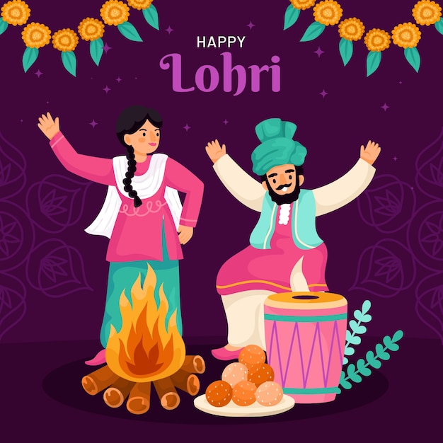 Vettore gratuito illustrazione per la celebrazione della festa di lohri