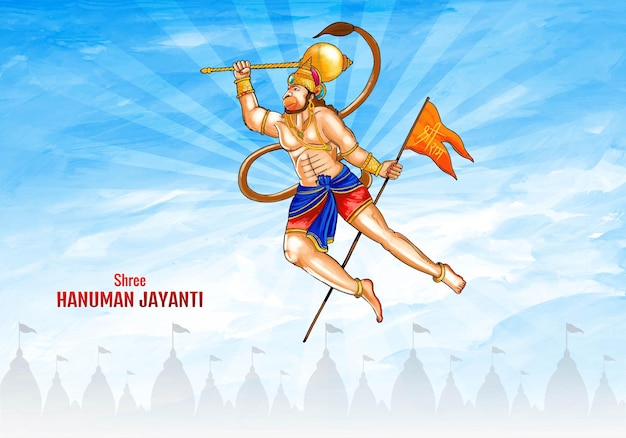 Free vector illustration of lord hanuman for hanuman jayanti festival card background