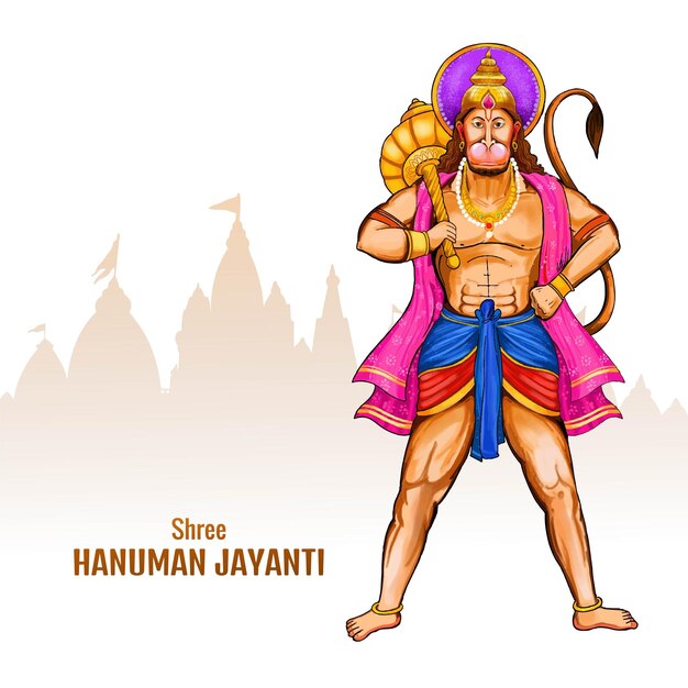 Free vector illustration of lord hanuman for hanuman jayanti festival card background